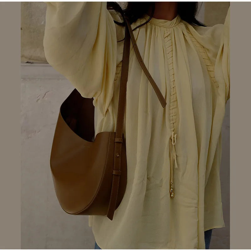 Blusa de chiffon com babados e manga comprida, blusa feminina casual solta, gola V, manga comprida, blusa de rua, primavera/verão 2025