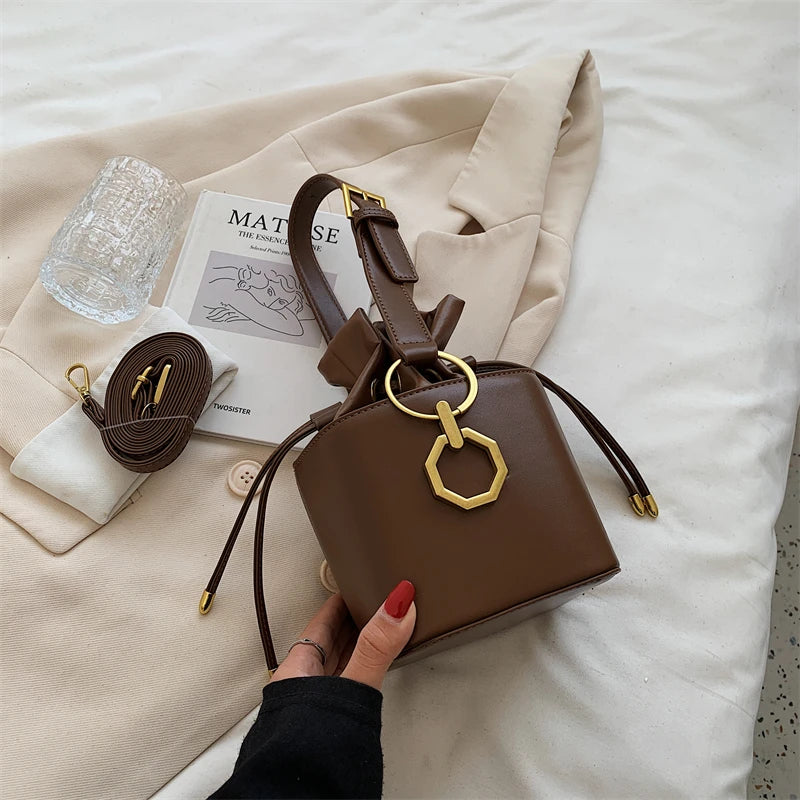 Vintage PU Leather Mini Crossbody Bag Women Autumn Fashion Commuter Handbags 2024 New Solid Color Lady Square Pack