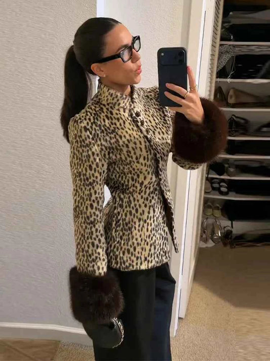 Spring Thin Fur Women's Coat Fashion Leopard Print Full Sleeve Female Jackets 2026 Spring Street New Single Breasted Lady Coats