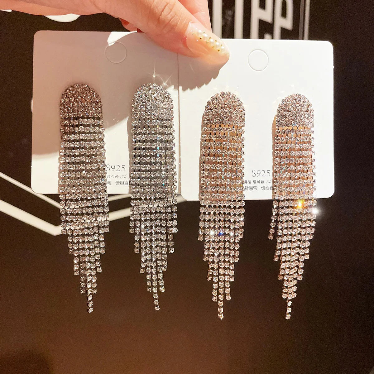 2 pc fyuan moda feminina longo fluxo su pingente brincos ouro e prata água diamante pendurado brincos festa de casamento jóias-233 - CRAVO ROSE