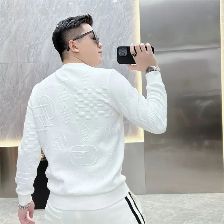 Winter New Letter Jacquard Long Sleeved T-shirt for Men Trendy and Fashionable Slim Fit and Stylish Youth Long Sleeved Shirt