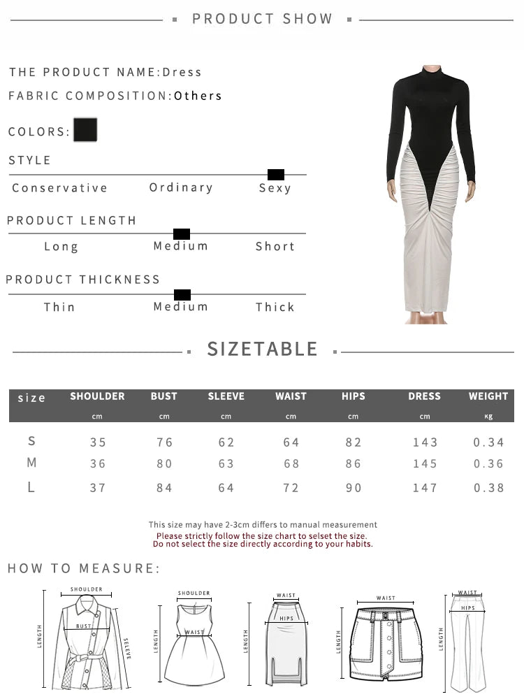 Sisterlinda Ruched Patchwork Dress Women Full Sleeve Color Block Peach Hip Elegant Sexy Simple Evening Stretch Skinny Bodycon