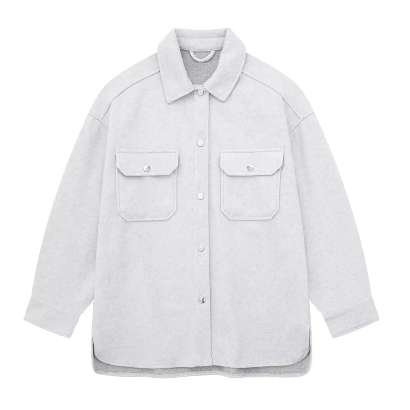 Camisa de lã macia, casaco, jaqueta, moda, lapela, bolso, camisa de abotoamento único, sobretudo rosa, blusa feminina, vestuário minimalista feminino