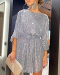 Fashion sequined Pearl color waist dress evening dress skirt women's dress