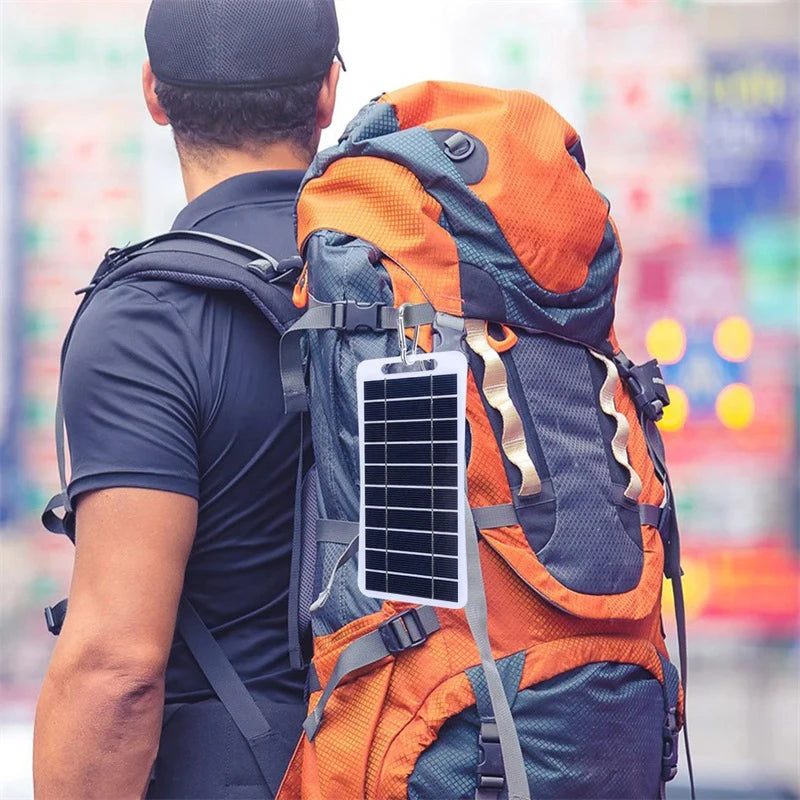 Painel solar de 2 W e 5 W com USB à prova d'água para caminhadas ao ar livre e acampamento, bateria portátil, carregador de celular, painel de carregamento de 5 V