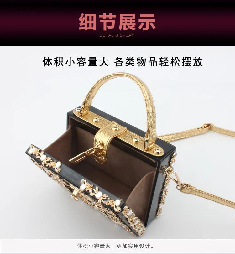 Box Designer evening bag diamond flower Clutch Bag hollow relief Acrylic luxury handbag banquet party purse women's Shoulder bag