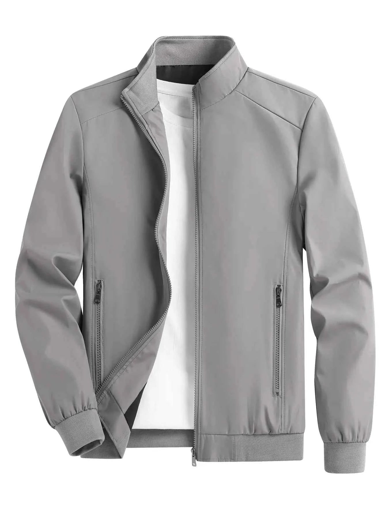 Men's Spring and Autumn Thin Casual Jacket Solid Color Stand Collar Cardigan Jacket Men's Outdoor Sports Casual Versatile Top
