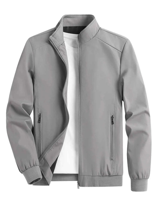Men's Spring and Autumn Thin Casual Jacket Solid Color Stand Collar Cardigan Jacket Men's Outdoor Sports Casual Versatile Top
