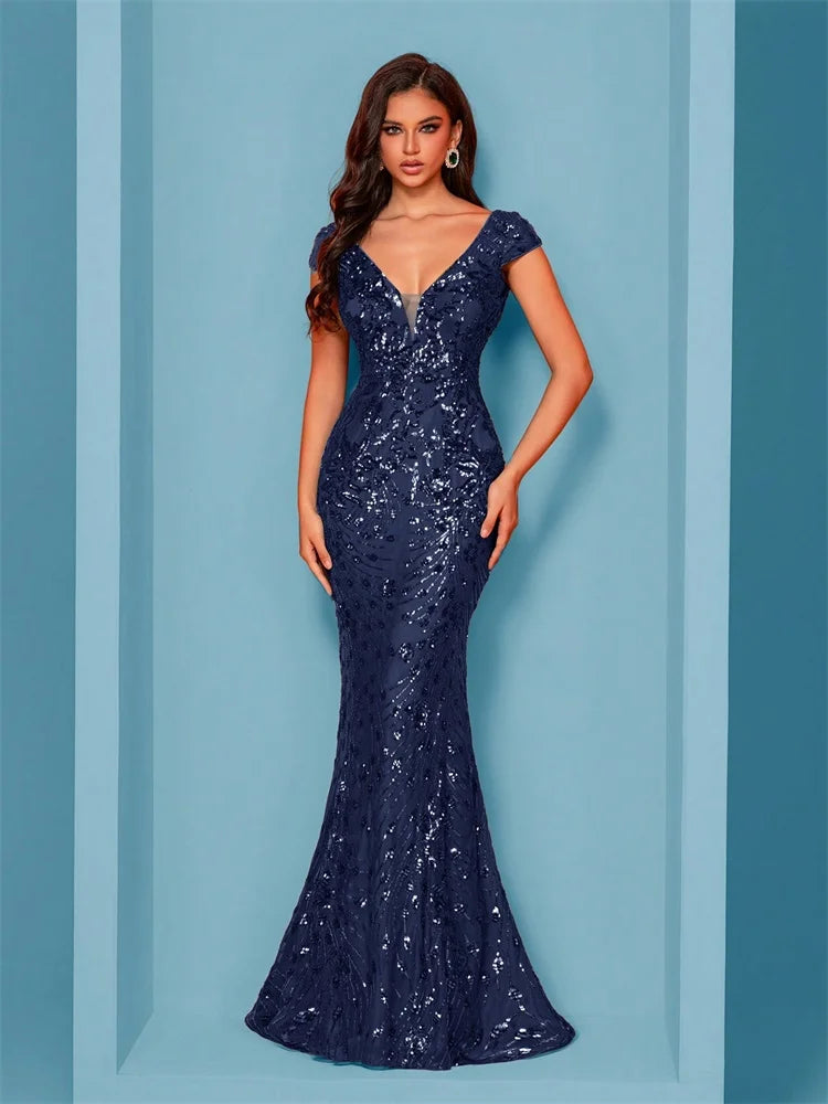 Lucyinlove Elegant Champagne Evening Dress For Women Long 2024 Luxury Mermaid Formal Sequins Prom Wedding Party Cocktail Dresses