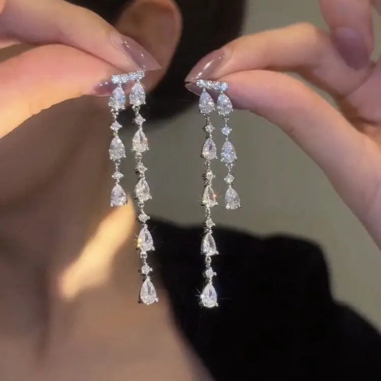 Fashion Luxury Geometric Dangle Drop Earrings for Women Wedding Party Jewelry Accessories Gorgeous Cubic Zirconia Bridal Brincos