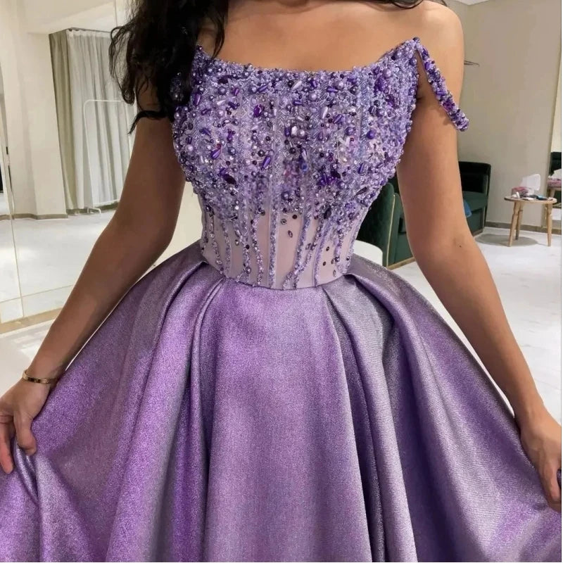 Charming Lavender Luxury Women Prom Dresses Scoop Pearls Beading A Line Long Formal Special Occasion Dress Party Evening Gown - CRAVO ROSE