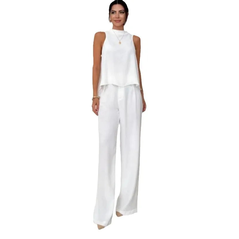 Summer Casual 2 Piece Sets Women Outfit  2025 Fashion Sleevess Loose T-shirts Tops And Wide Leg Tracksuits New In Pant Sets