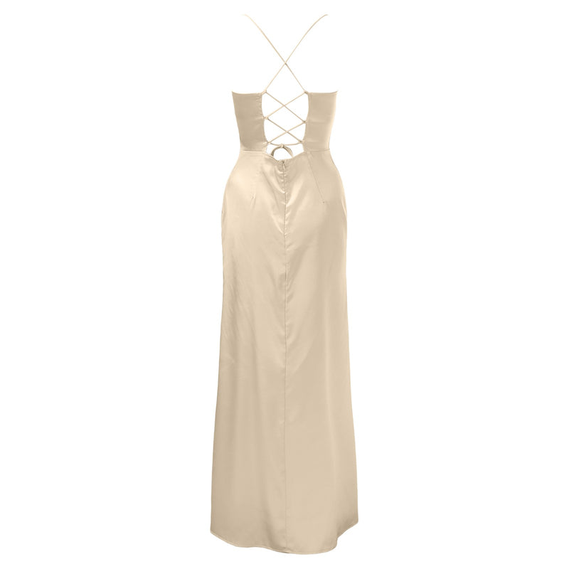 Women Sexy Satin Corset Maxi Dress Silky Strap Push Up Fishbone Ruched Evening Party Long Dresses Chic Elegant A-Line Dress