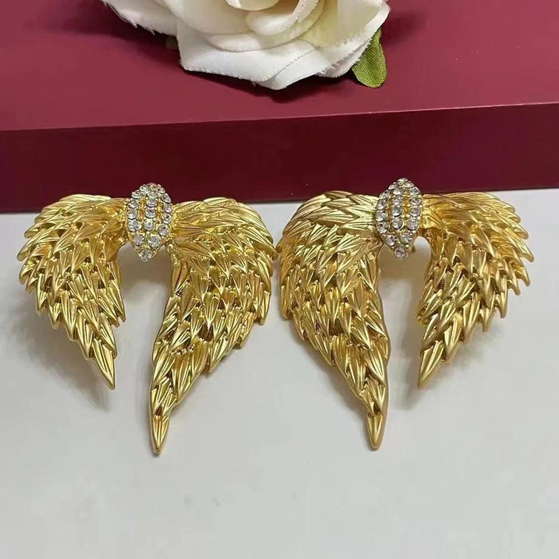 Luxury exaggerated multi-layer pearl necklace Fashion vintage gold color wings rhinestone earrings women wedding banquet jewelry - CRAVO ROSE