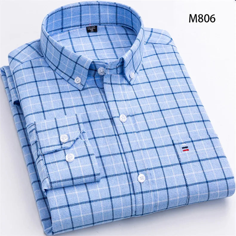 Pure Cotton Men's Plaid Shirt Long Sleeve Regular Fit Men Casual Oversized Shirt Leisure Autumn Male Clothes New Plus Size