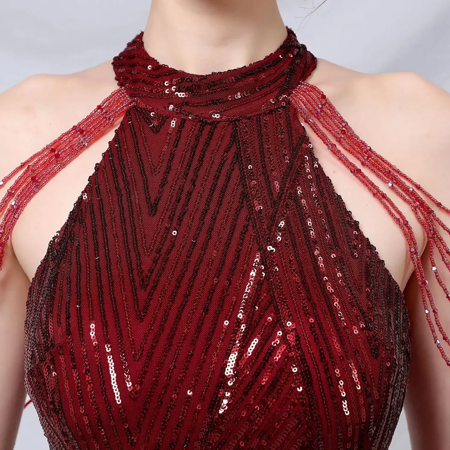 Xmas Sequin Maxi Dress Halter Neck Stripe Mermaid Long Lady Coctail Prom Dress Party Evening Dancing Performance Shimmering Wear