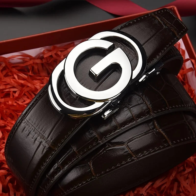 Cinto masculino com fivela automática de liga de metal, padrão de corpo de cinto luxuoso e moderno, design de marca