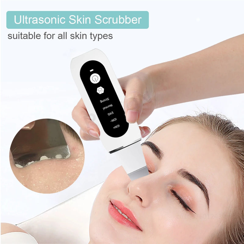 Esfoliante ultrassônico para pele, limpeza profunda ultrassônica do rosto, peeling, removedor de cravos, pá de limpeza facial, lifting, cuidados com a pele