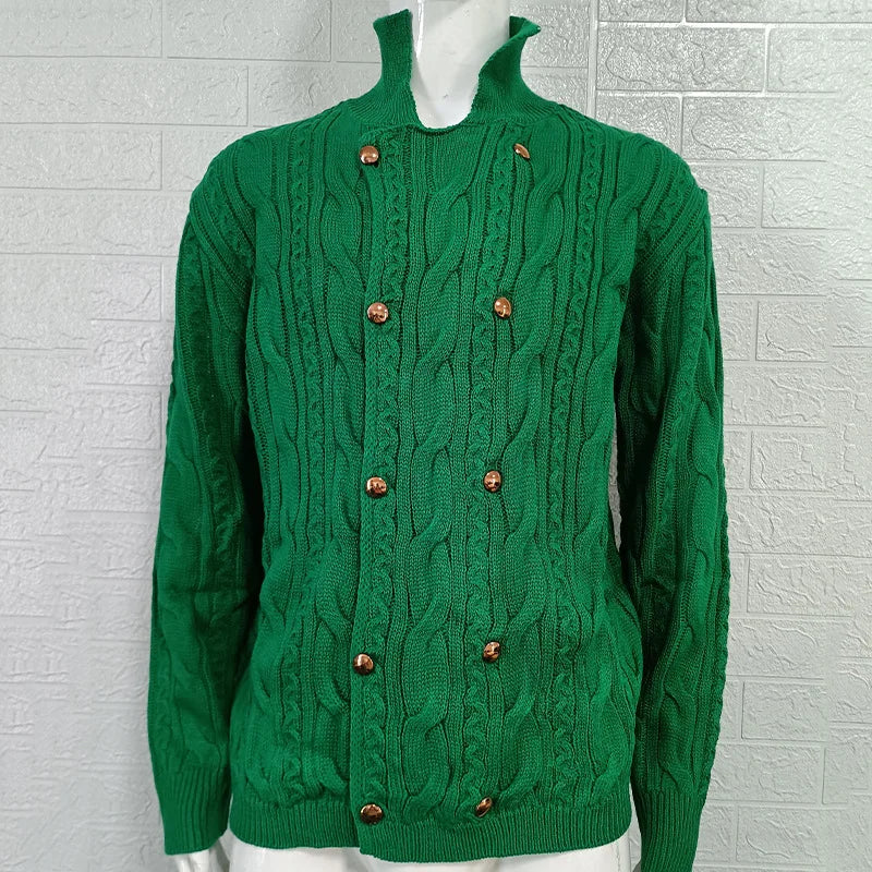 New 2026 Autumn Winter Knitted Cardigan Men Double Breasted Sweater Coat Male Streetwear Winter Warm Turtleneck Men Clothing