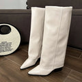 Botas de couro chunky de salto alto femininas, bico fino, estilo Chelsea, novas bombas femininas, botas gladiadoras para neve