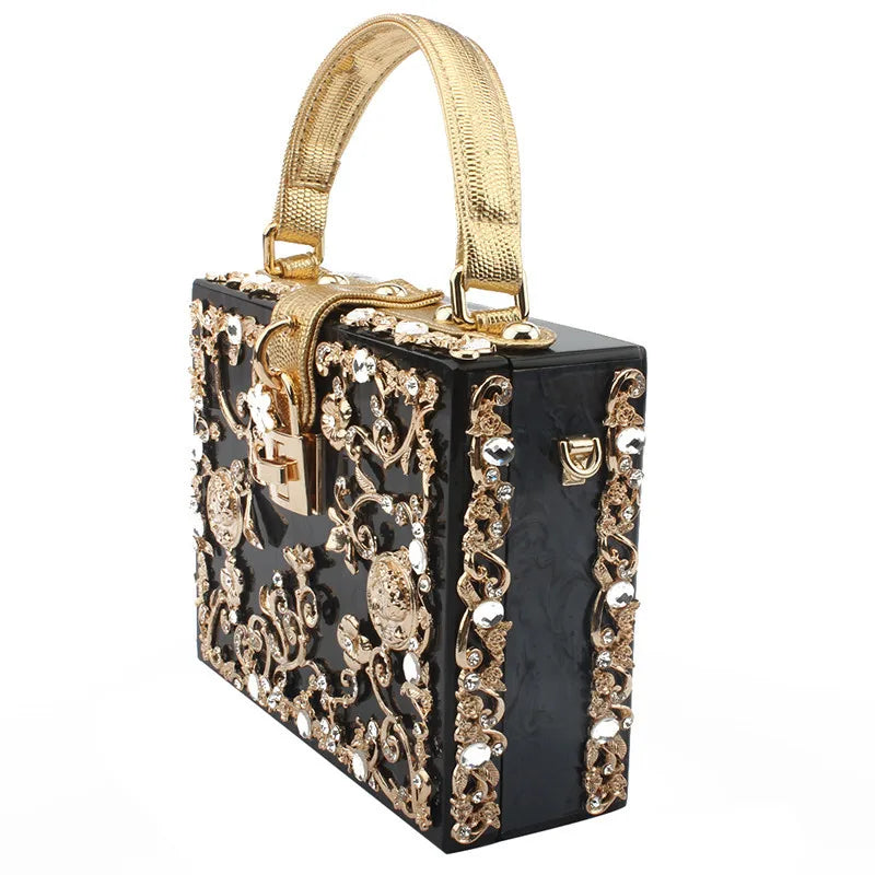 Box Designer evening bag diamond flower Clutch Bag hollow relief Acrylic luxury handbag banquet party purse women's Shoulder bag