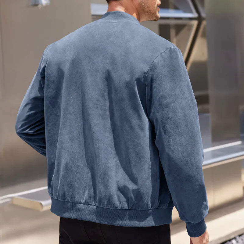 New Autumn Pilot Bomber Jacket for Men's Casual Plus Size Suede Zipper Stand Up Collar Top Traf Jacket Coats Men Clothing