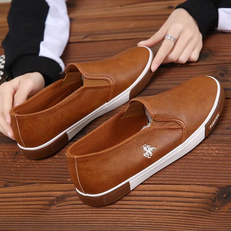 Leather Mens Casual Shoes Soft Comfortable Vulcanized Shoes Men Summer Breathable Flat Classic Slip-On Man Loafers Driving Shoes - CRAVO ROSE