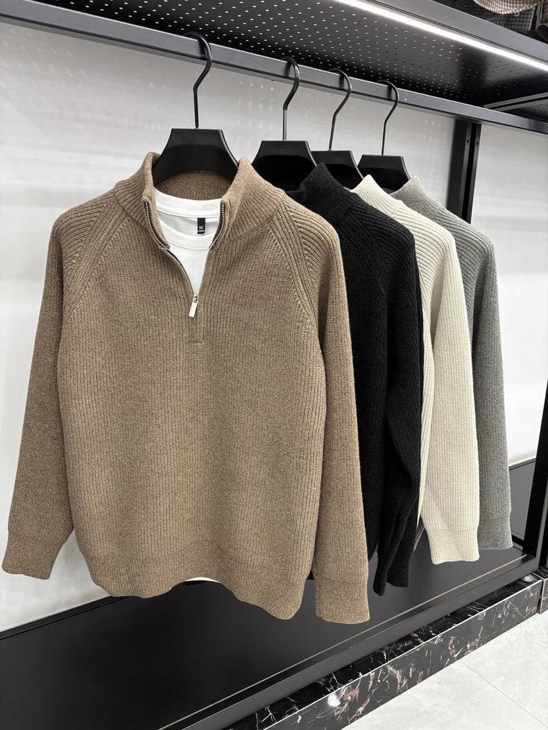 Men's Sweater Half Zipper Winter Thick Korean Edition Casual Loose Stand Up Collar Undercover