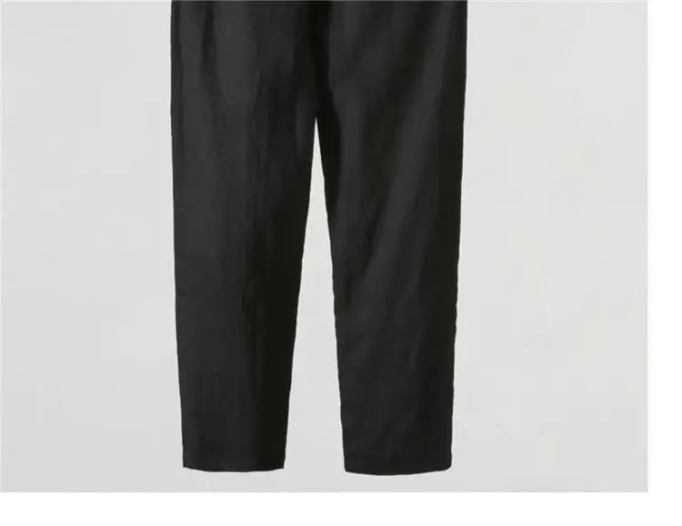 Solid Color Linen Pants Men's Loose Cotton Linen Casual 9 Points Pants Spring Summer Home Straight Soft Comfortable Trousers