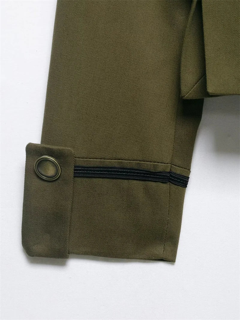 Women's Jacket 2026 Spring New Solid Color Long Sleeve Rope Knot Button Napoleon Style Slim Jacket Fashionable and Unique
