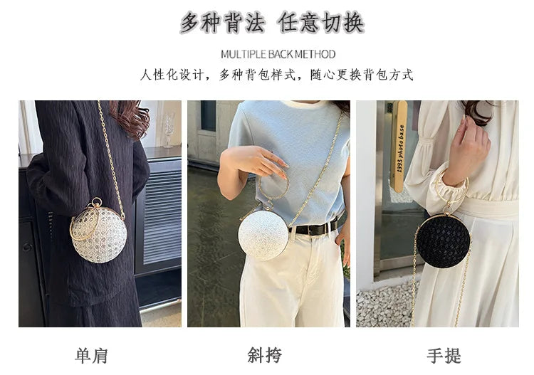 Sparkly Round Evening Purses for Women Shiny Diamonds Handbag Unusual Party Mini Small Bags Fashion Luxury Shoulder Bag Woman