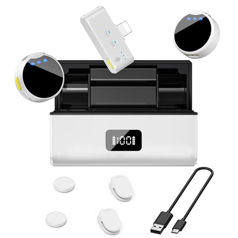 Microfone sem fio 100M para telefone Microfone de lapela magnético profissional com caixa de carregamento Redução de ruído para gravação