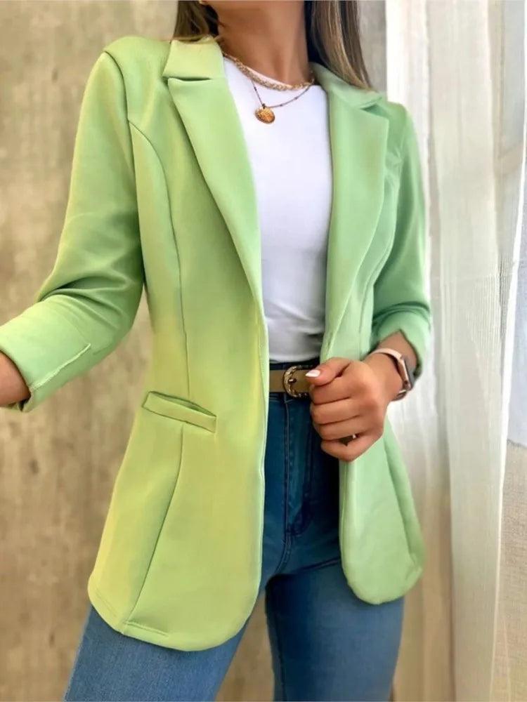 Casual Long Sleeve Suit Jacket Office Lady Spring Autumn Fashion Solid Turn Down Collar Slim Coats For Women 2023 Female Tops - CRAVO ROSE