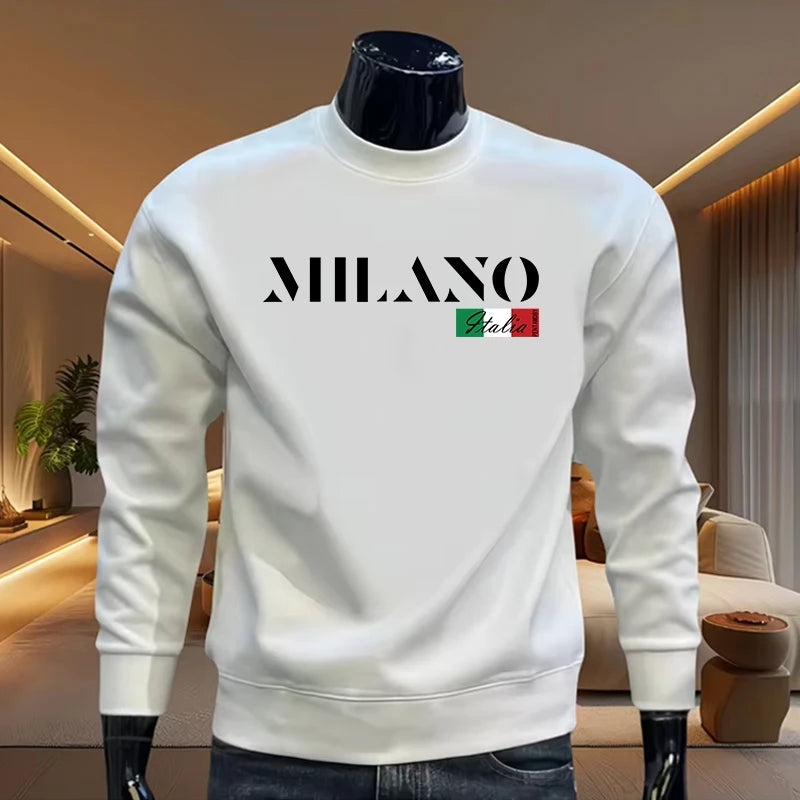 Moletom com capuz gola redonda da moda italiana casual diário, quente, manga comprida, suéter masculino de alta qualidade, tendência urbana