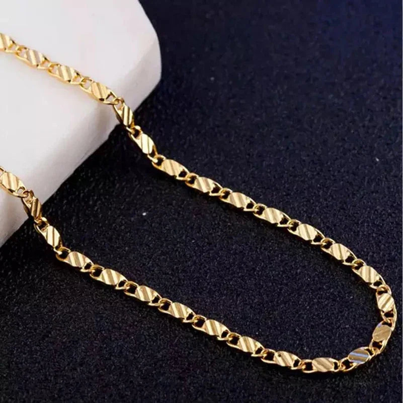 Moda 18k colar de ouro 2mm 16/18/20/22/24/26/28/30 Polegada colar de corrente lateral para mulheres homens jóias 925 colar de prata - CRAVO ROSE