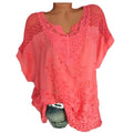 Blusas e tops femininos de manga curta, camisa solta de renda branca, patchwork, tamanho grande 4xl 5xl 6xl, tops femininos, roupas casuais