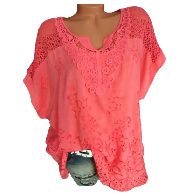 Blusas e tops femininos de manga curta, camisa solta de renda branca, patchwork, tamanho grande 4xl 5xl 6xl, tops femininos, roupas casuais
