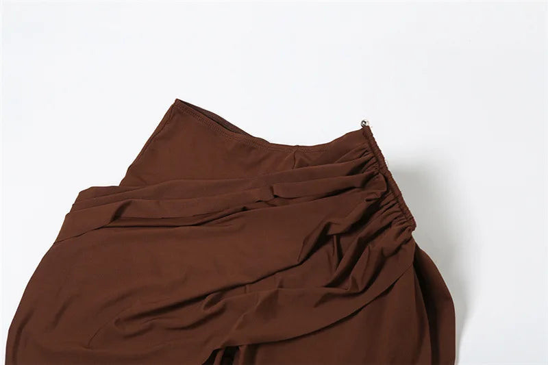 Conjunto de Calças Plissadas Decote em V Umbigo Exposto Sem Mangas Top Curto Slim Fit Calças Abraçando o Quadril