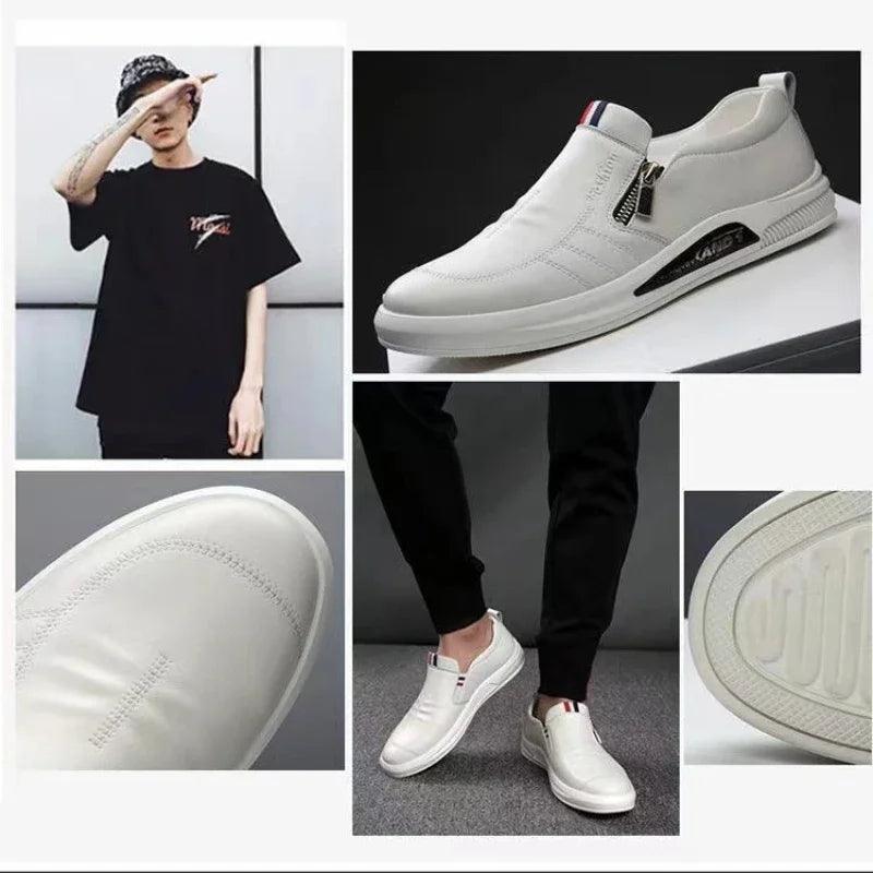 Men's Casual Leather Shoes Trend Brand Loafers for Men Summer Zip Flat Man's Sneakes Business Comfortable Driving Shoe Moccasins - CRAVO ROSE