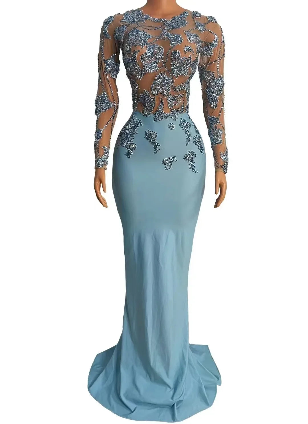 Women Dance Performance Outfit Evening Birthday Celebrate Photo Shoot Dress Sexy Stage Rhinestones Transparent Long Dress