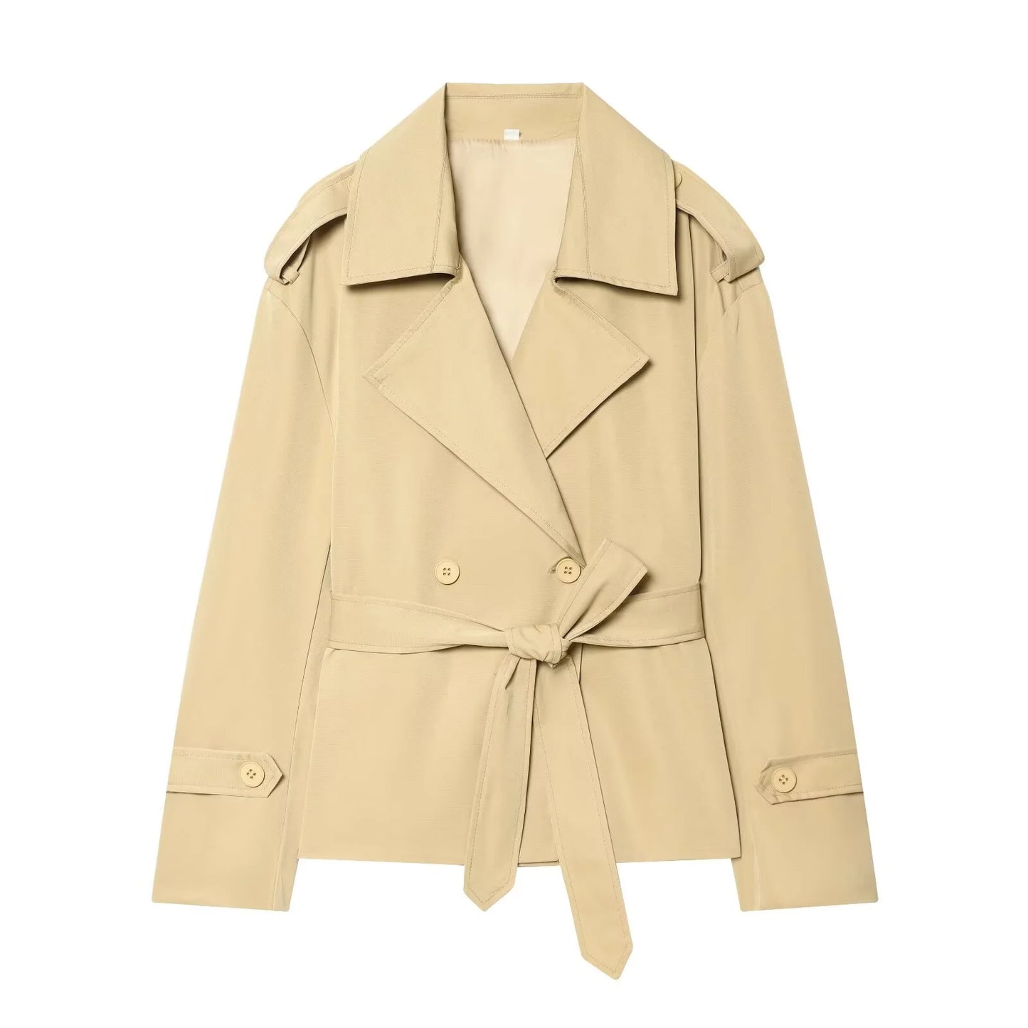 Women's Coat 2026 Spring New Style Solid Color Long Sleeve Belted Short Trench Coat European and American Personalized Fashion