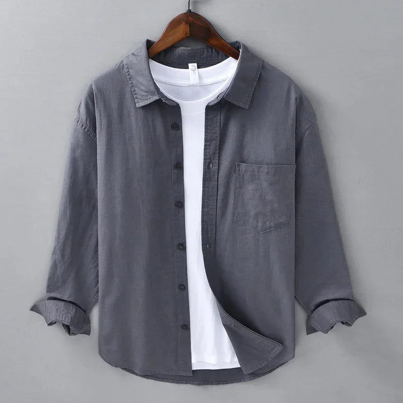 Men's linen shirt 100℅ slim fit comfortable street outdoor seaside beach 2024 simple solid color white black blue