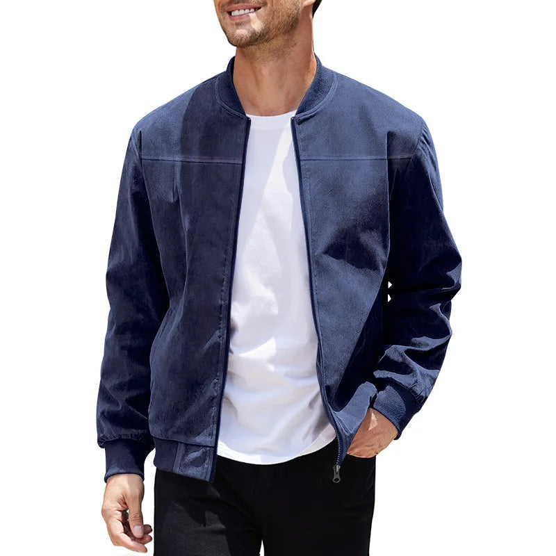 New Autumn Pilot Bomber Jacket for Men's Casual Plus Size Suede Zipper Stand Up Collar Top Traf Jacket Coats Men Clothing