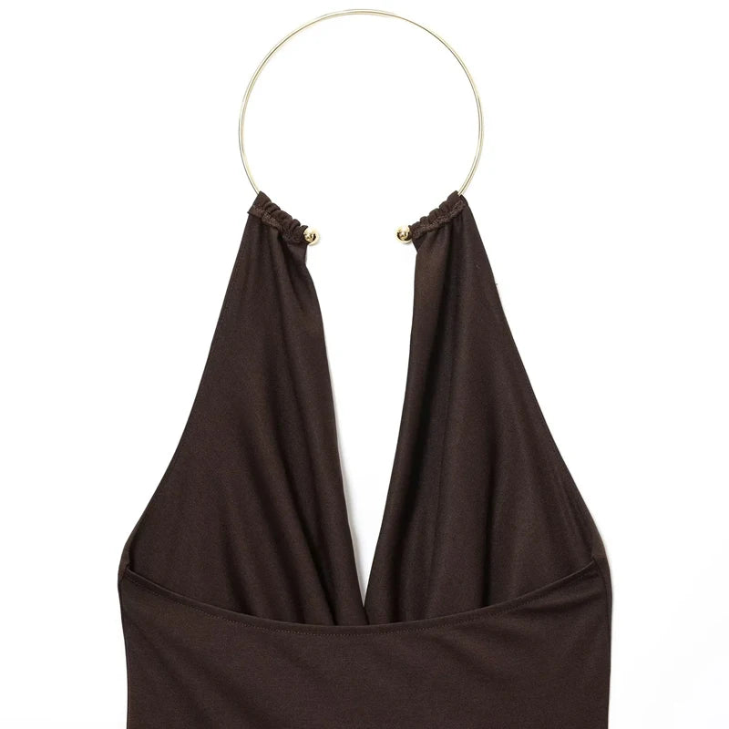HXAO Bodysuit Women Summer Corset Slimming Body Off Shoulder Halter Sexy Body Ruched White Bodysuit Backless Brown Body Swimwear