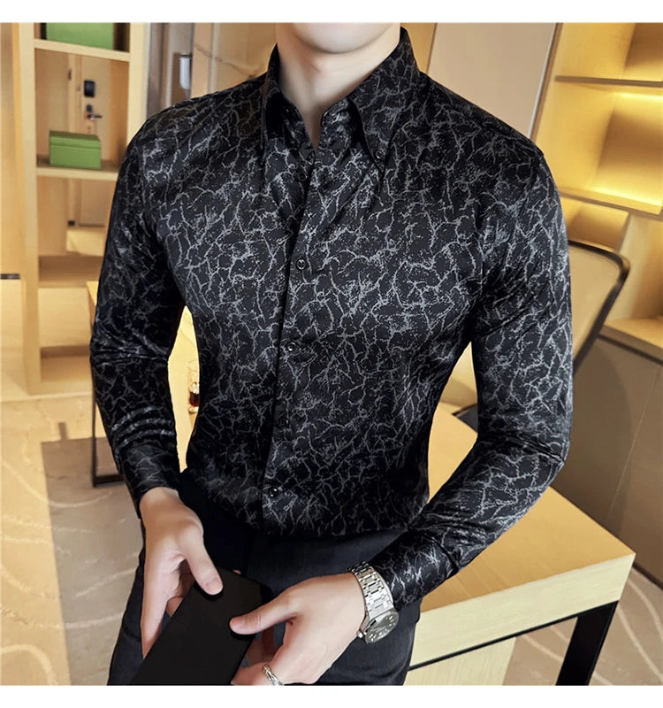 Camisas jacquard vintage de luxo, manga comprida de alta qualidade, slim fit, smoking casual, camisas sociais para casamento, tamanho 4XL-M