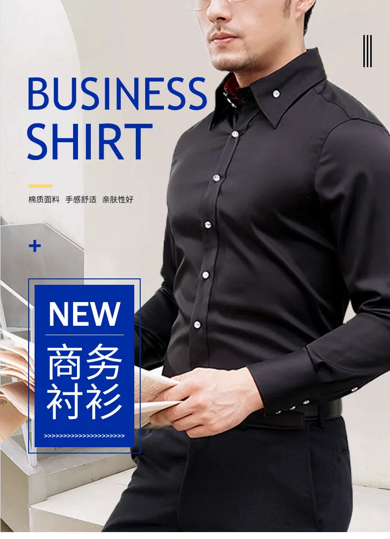Men's Stretchy Long Sleeve Shirt Crystal Buttons Business Casual Slim Fit Dress Shirts for Men Trendy Traf Homme TS-928