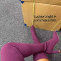 Botas femininas de cano alto, acima do joelho, meias elásticas de alta qualidade, botas para festa, sexy, salto de 9 cm, sapatos