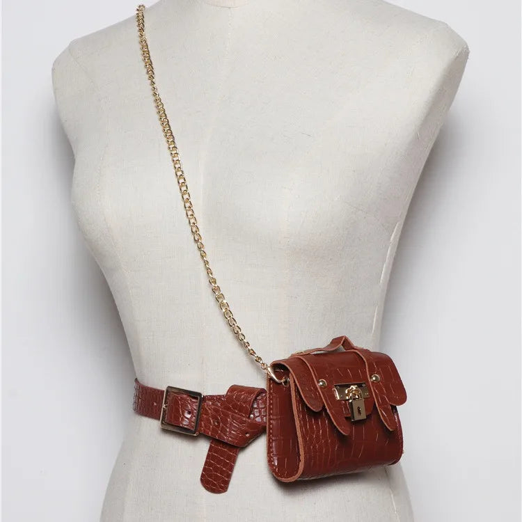 Korean version concave ins crocodile pattern mini small fanny pack removable belt chain diagonal span women's bag