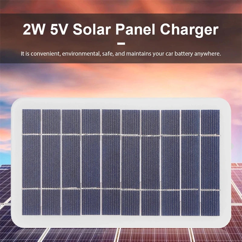 Painel solar de 2 W e 5 W com USB à prova d'água para caminhadas ao ar livre e acampamento, bateria portátil, carregador de celular, painel de carregamento de 5 V
