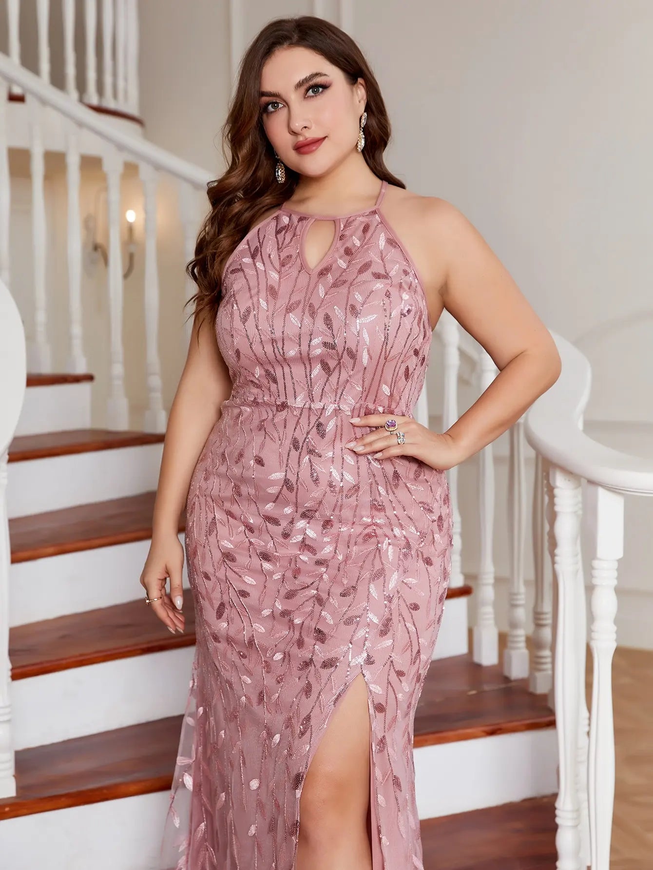 Unithorse Plus High Split Thigh Sequin Party  Dress